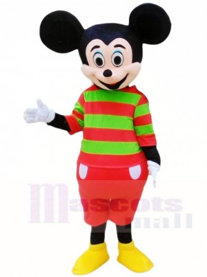 Mickey Mouse en traje de la mascota de camisa a rayas rojas y verdes