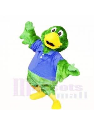 Loro verde con camisa azul Disfraz de mascota