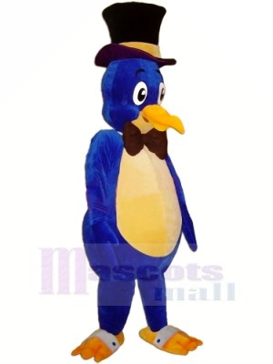 Pájaro azul con sombrero negro Disfraz de mascota	