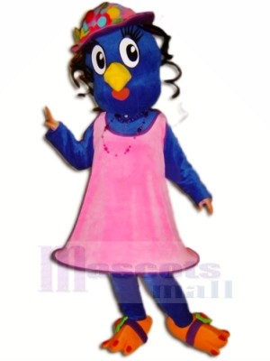 Pájaro azul con vestido rosa Disfraz de mascota