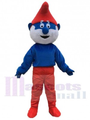 Elfo azul Traje de la mascota Dibujos animados con Red Hat