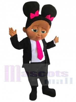 Bebé jefe Muchacha Traje de la mascota Dibujos animados con corbata rosa