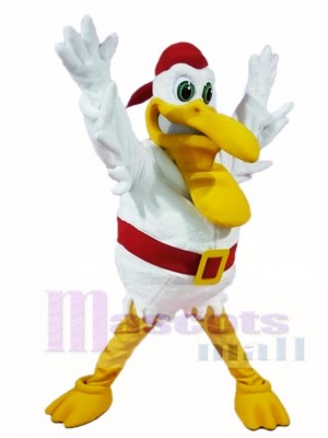 Pájaro pelícano blanco con capucha roja Disfraz de mascota