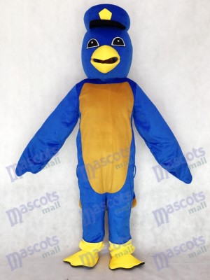 Lindo pájaro azul con gorro de capitán patito Disfraz de mascota animal