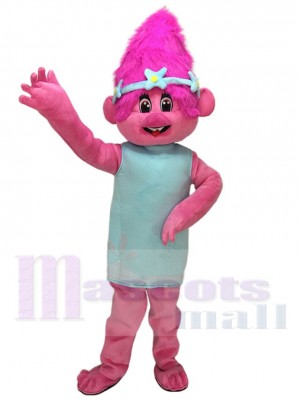 Trolls Bebé Amapola con cabello rosado Disfraz de mascota Dibujos animados