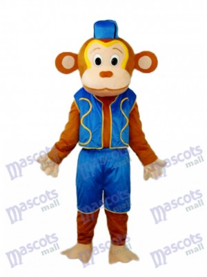 Mono payaso en chaleco azul Disfraz de mascota