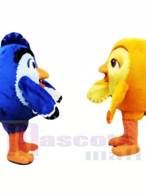 Colegio pájaro azul y amarillo Disfraz de mascota