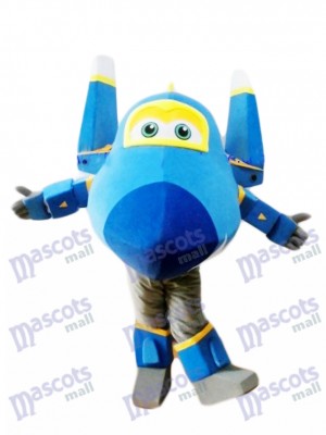 Avión de combate azul Jerome Super Alas Disfraz de mascota Dibujos animados