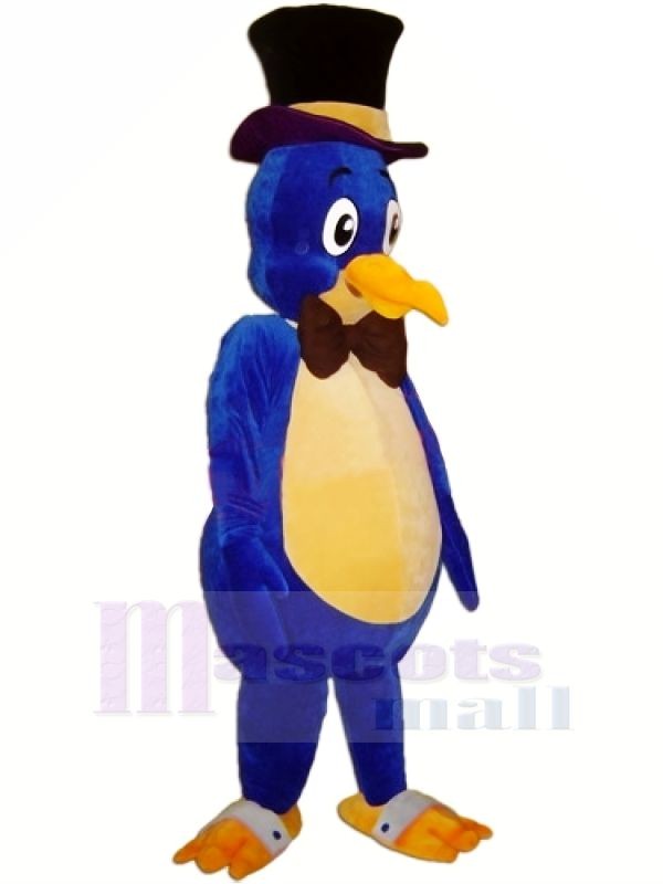 Pájaro azul con sombrero negro Disfraz de mascota	