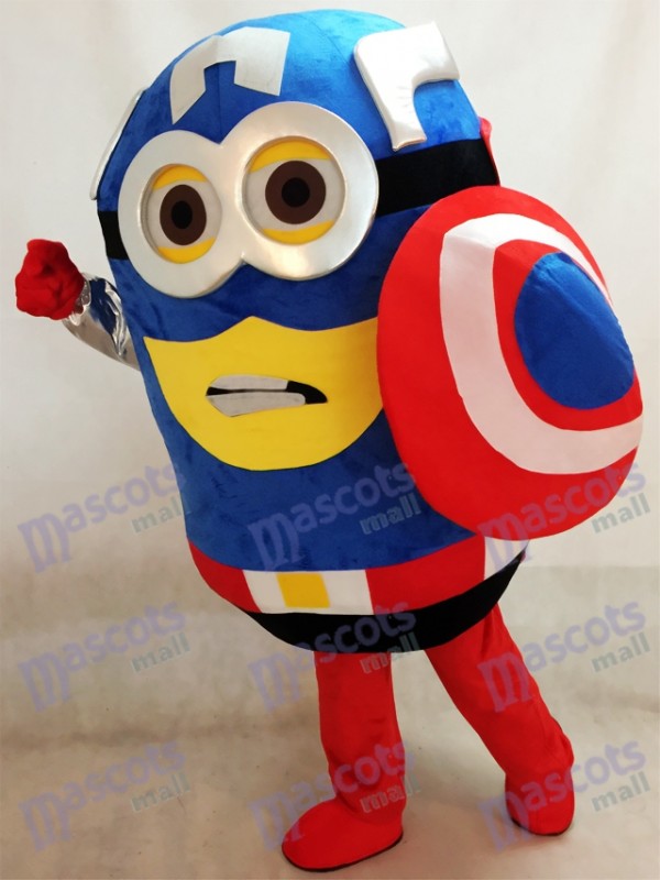 Capitán América Esbirros con capa y escudo Disfraz de mascota Dibujos animados