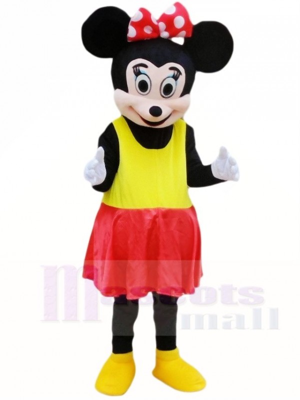 luto Altitud toca el piano Minnie Mouse con vestido amarillo Disfraz de mascota